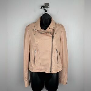 Lamarque Women Leather Biker Jacket Nude Pink Size Small